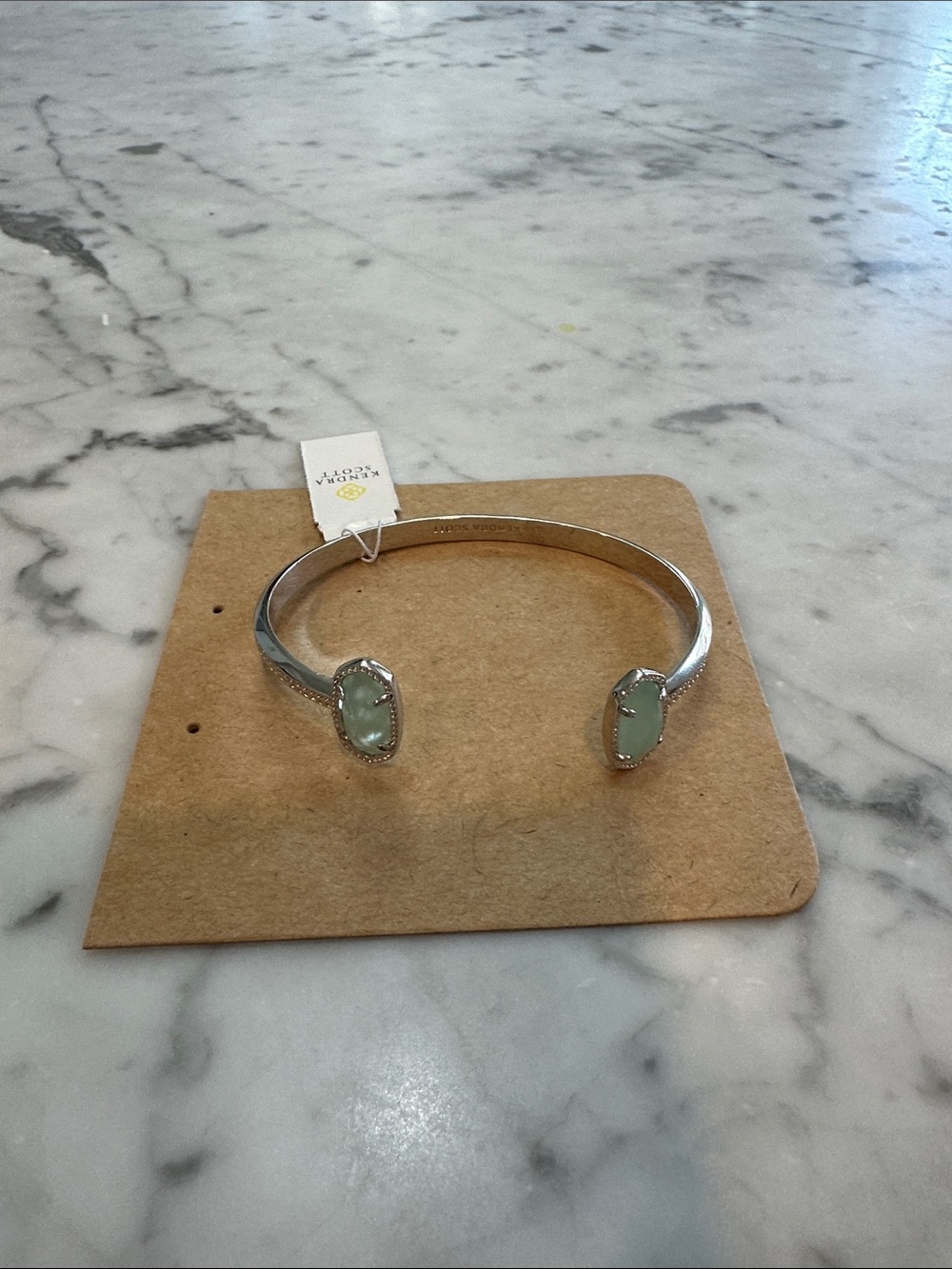 Kendra Scott Silver Open Cuff Bracelet with Light Green Stones